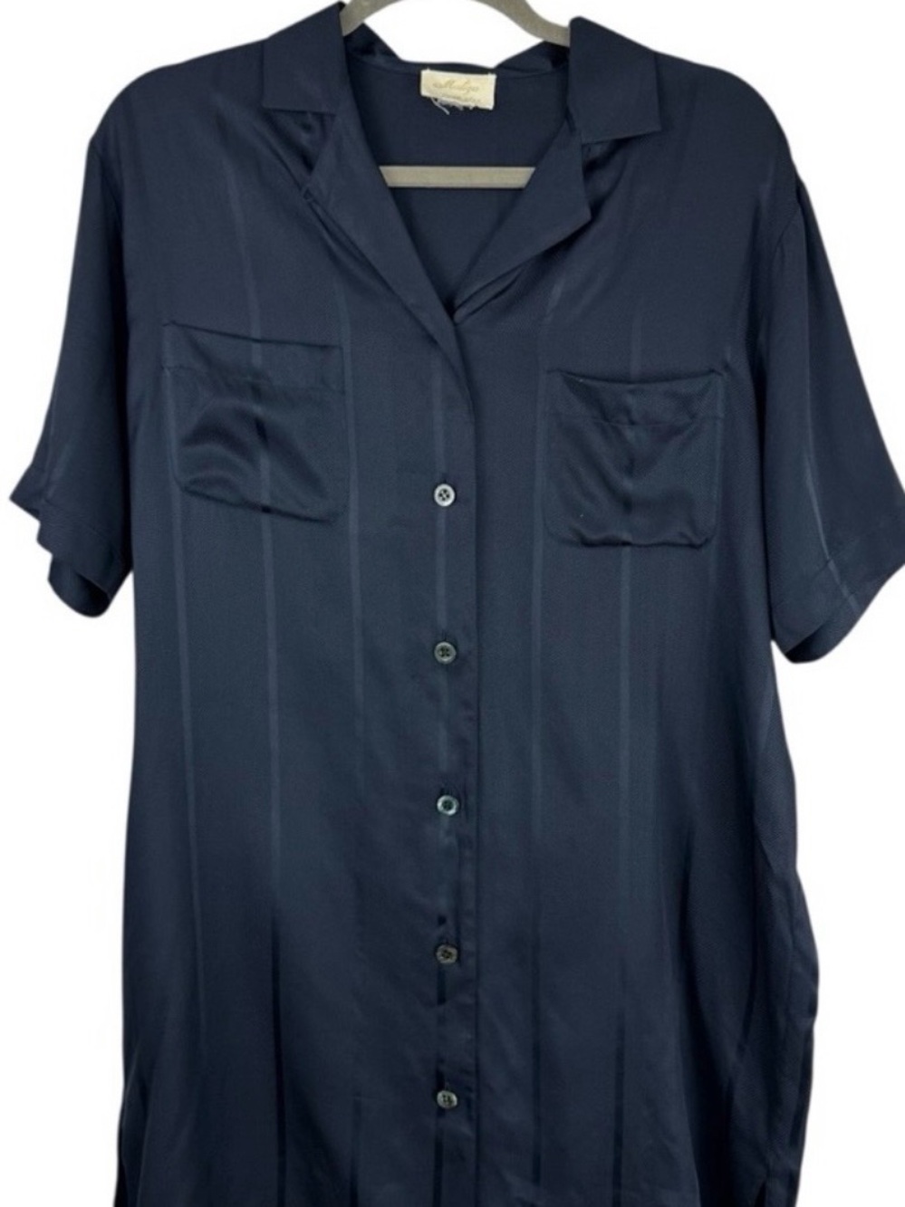 Malizia Small / Medium Black 100% Silk Slip Nightgown Button Down Shift Dress